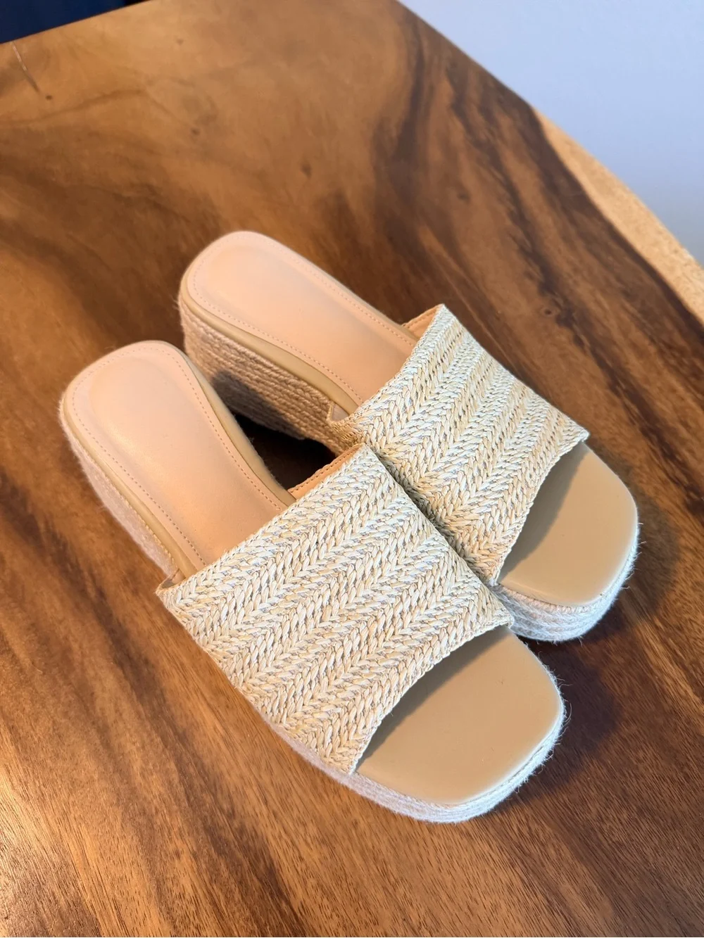 Woven Platform Slide Sandals in Natural